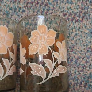 Vintage  MCM Floral Juice glass  Glass- Cream and Tan